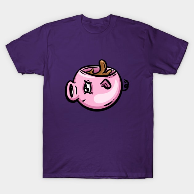 Piggy Pig Coffee Cup Cartoon Illustration T-Shirt by Squeeb Creative